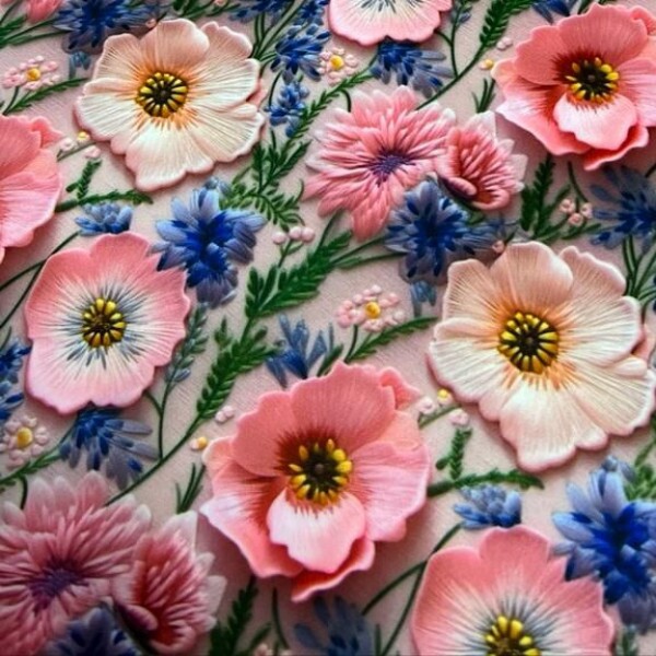 Viscotrend Estampada 3D Fundo Rosa Floral